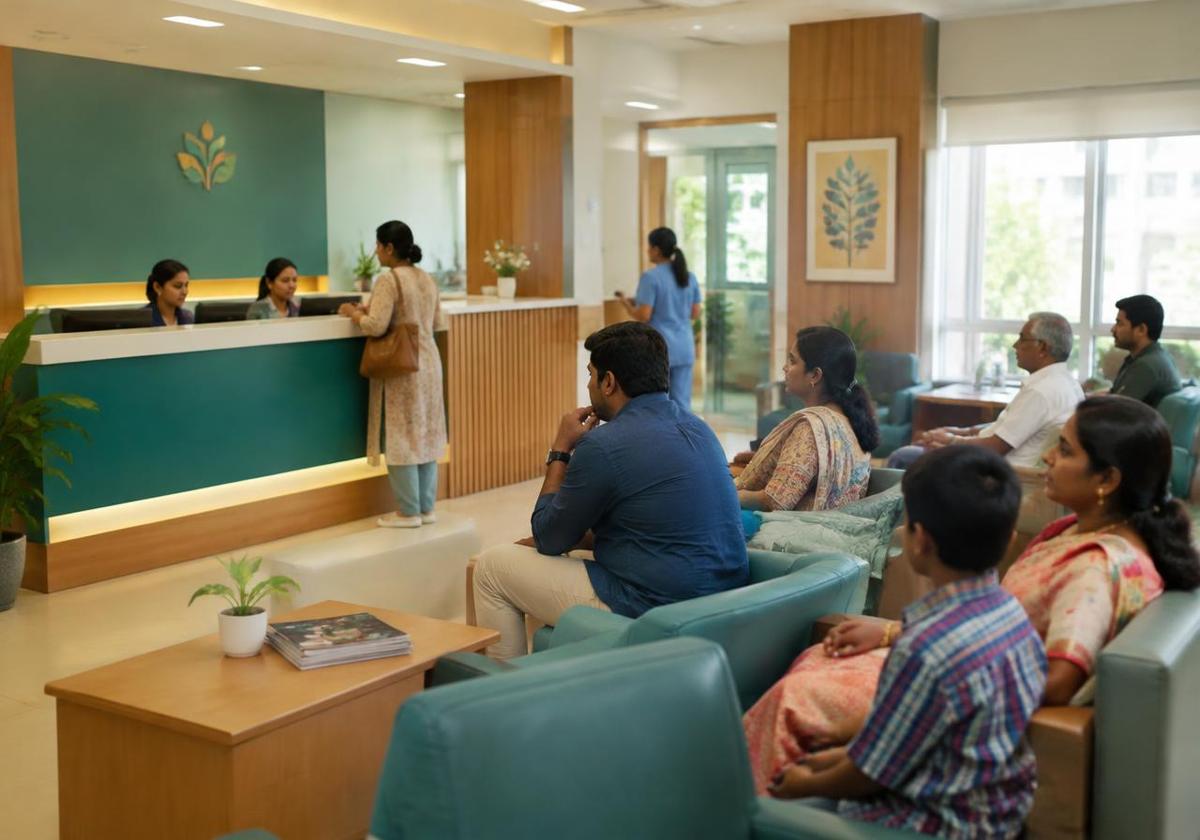 Hospital reception and patient waiting area