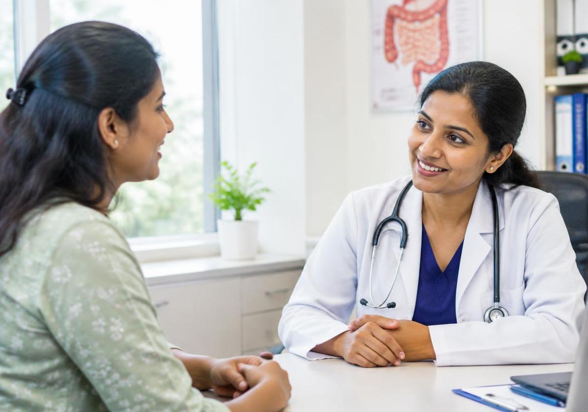Patient speaking with a gastroenterologist