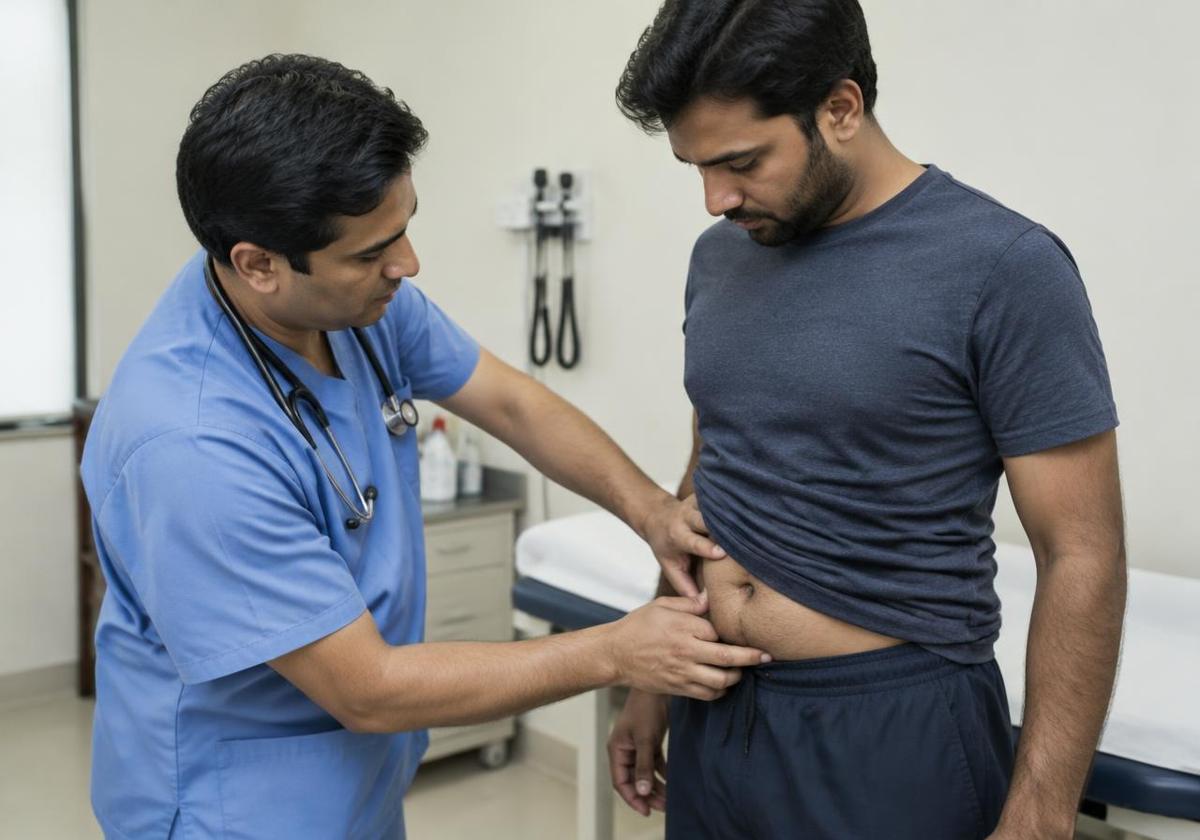 Surgeon examining a patient