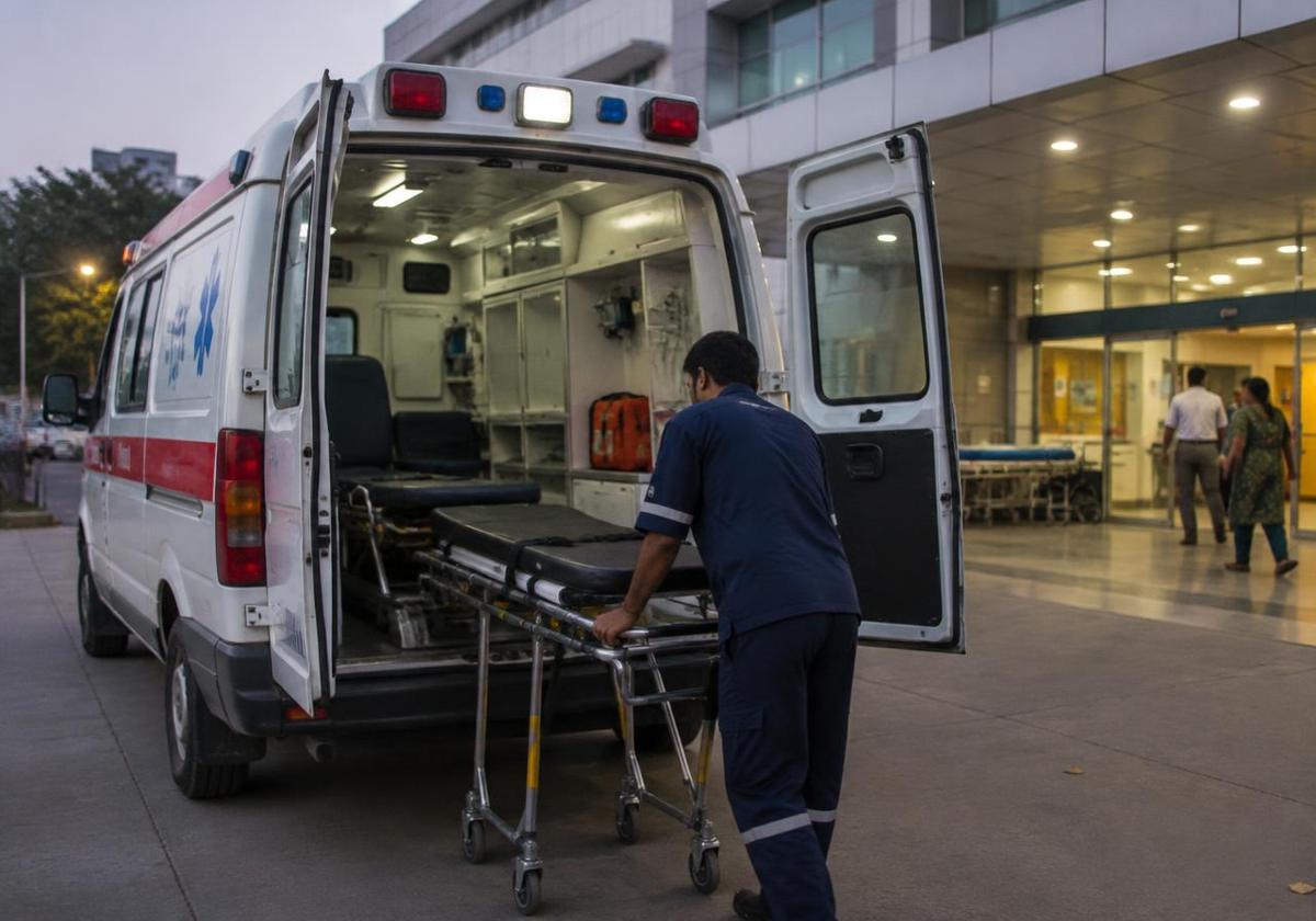 Hospital ambulance outside the entrance